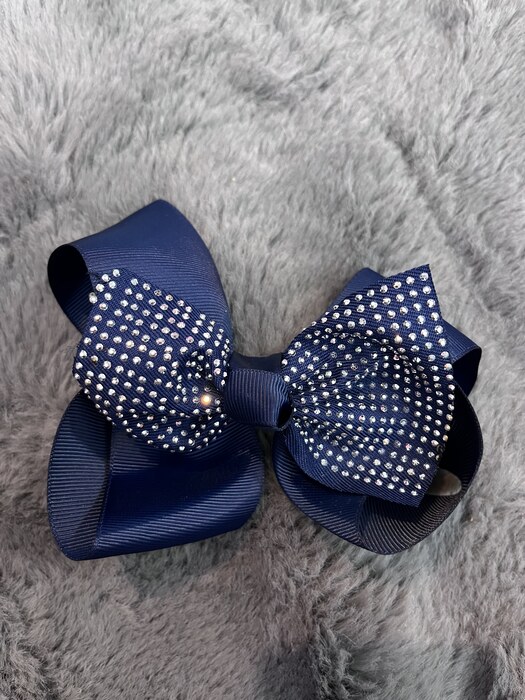 Rhinestone boutique bow in Navy
