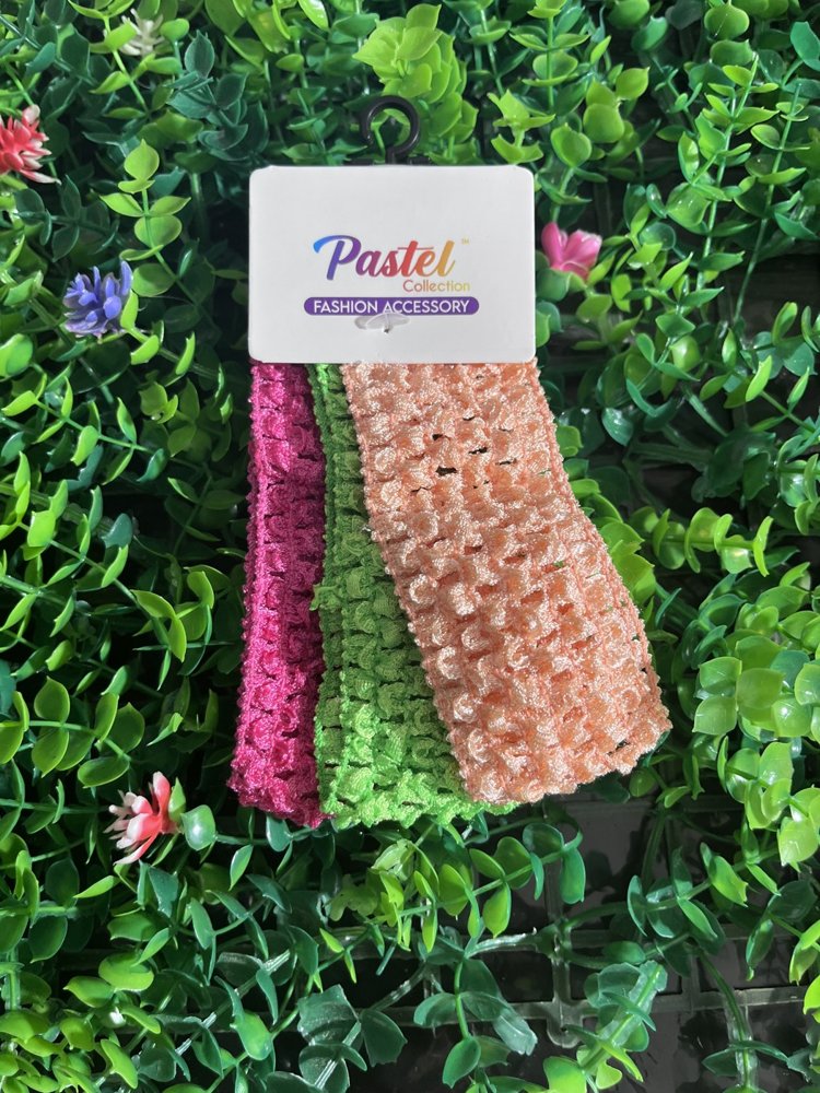 Three pack kid headbands in pink, green and coral