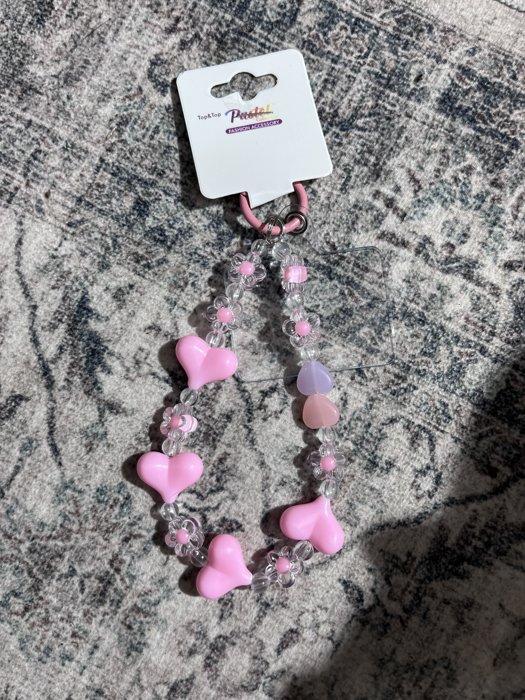 Pink beaded heart wristlet keychain