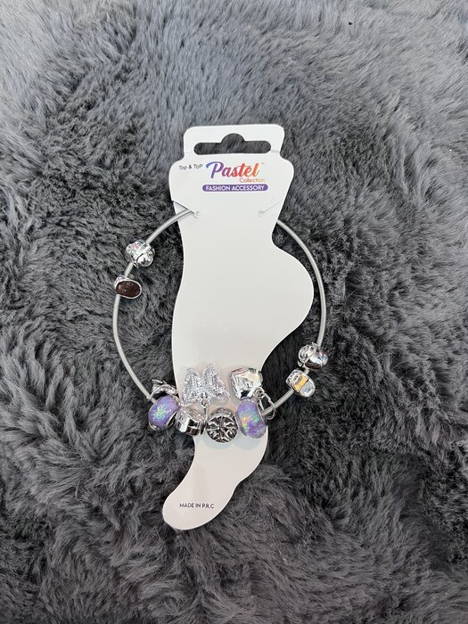 Silver charm bangle anklet in Green Opal