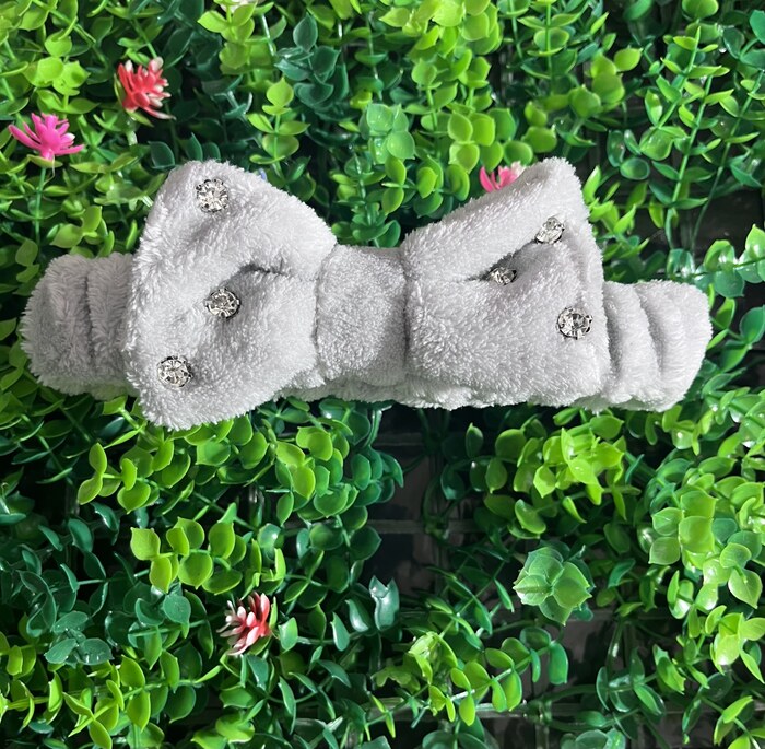 Plush bow spa headband Grey