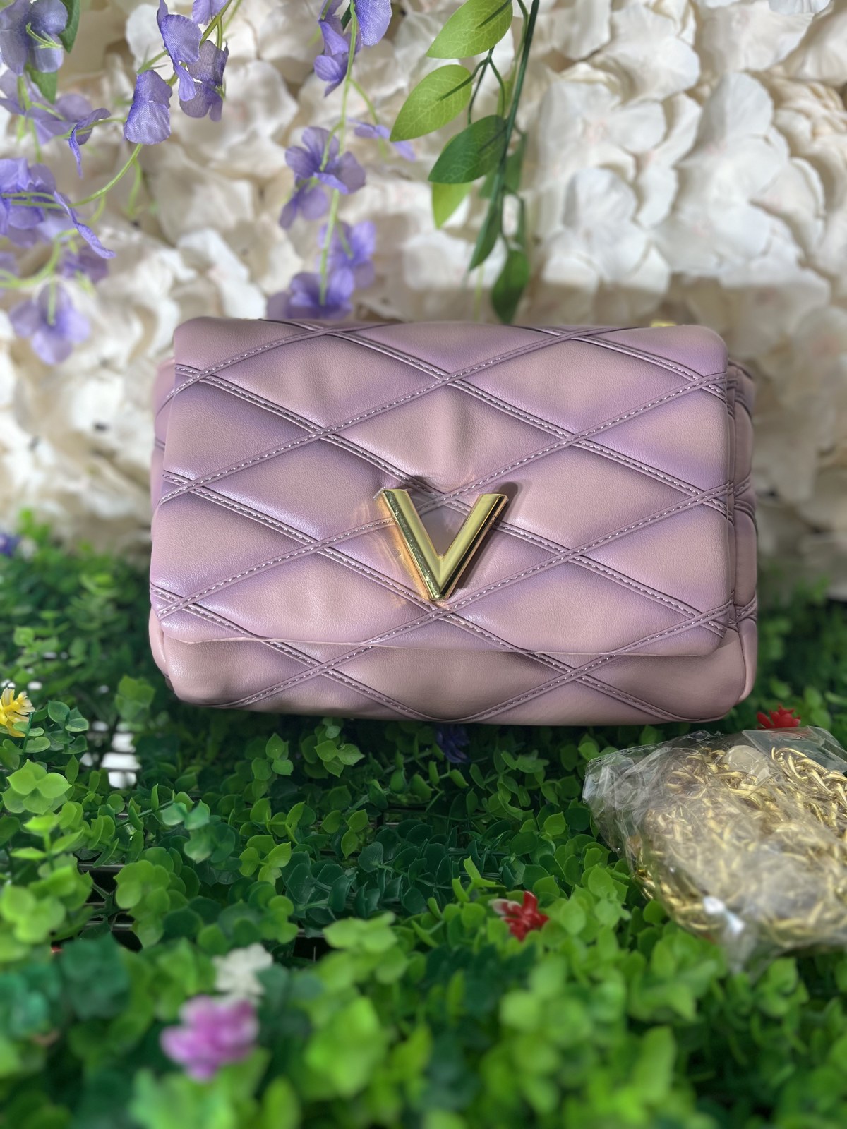 Lilac Quilted V-Flap Bag