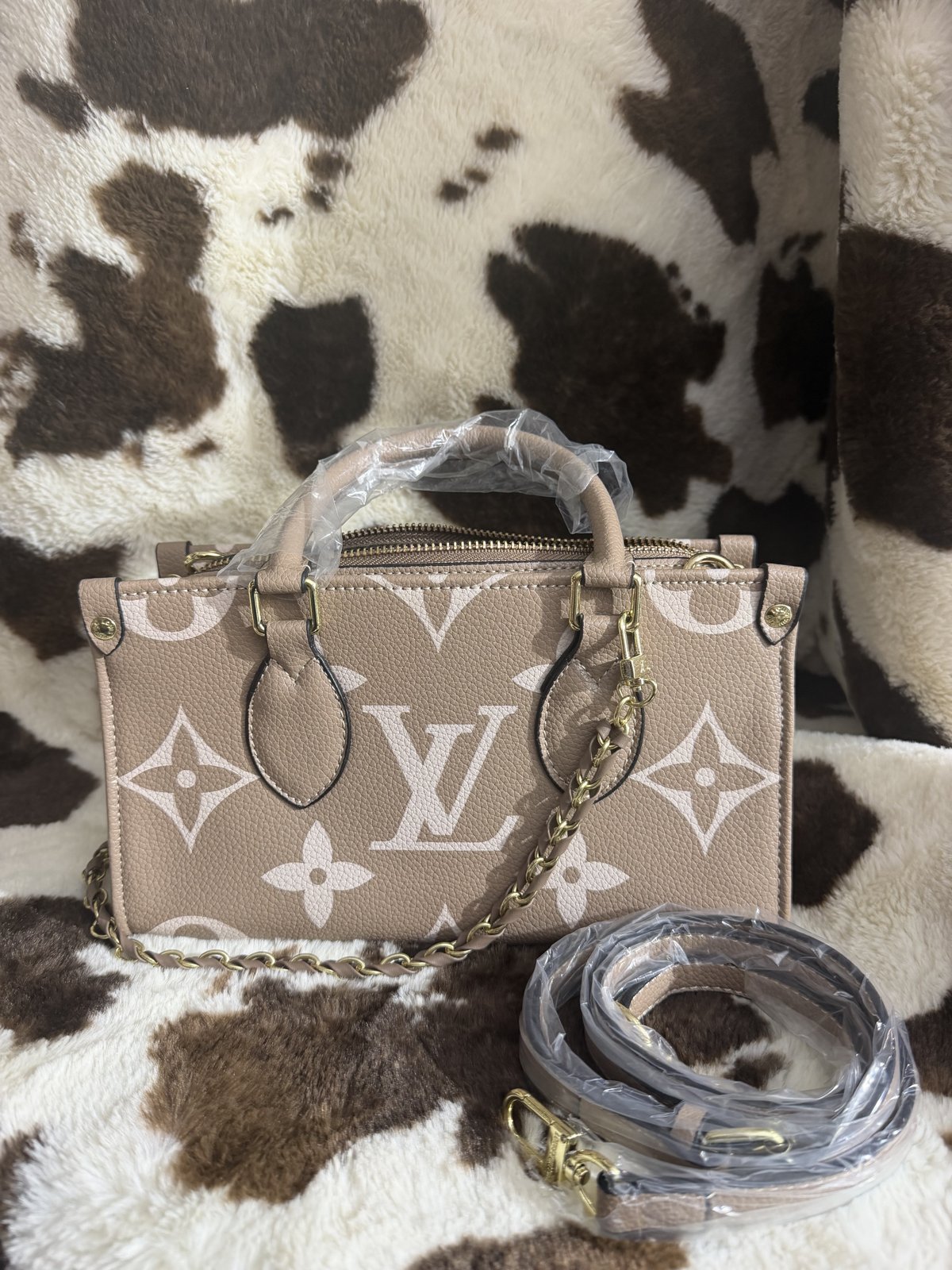 Beige monogram tote with chain and strap