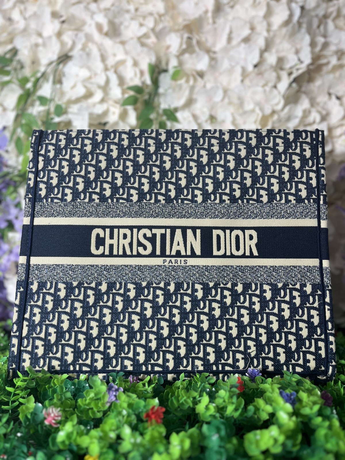 Navy Oblique Print Clutch