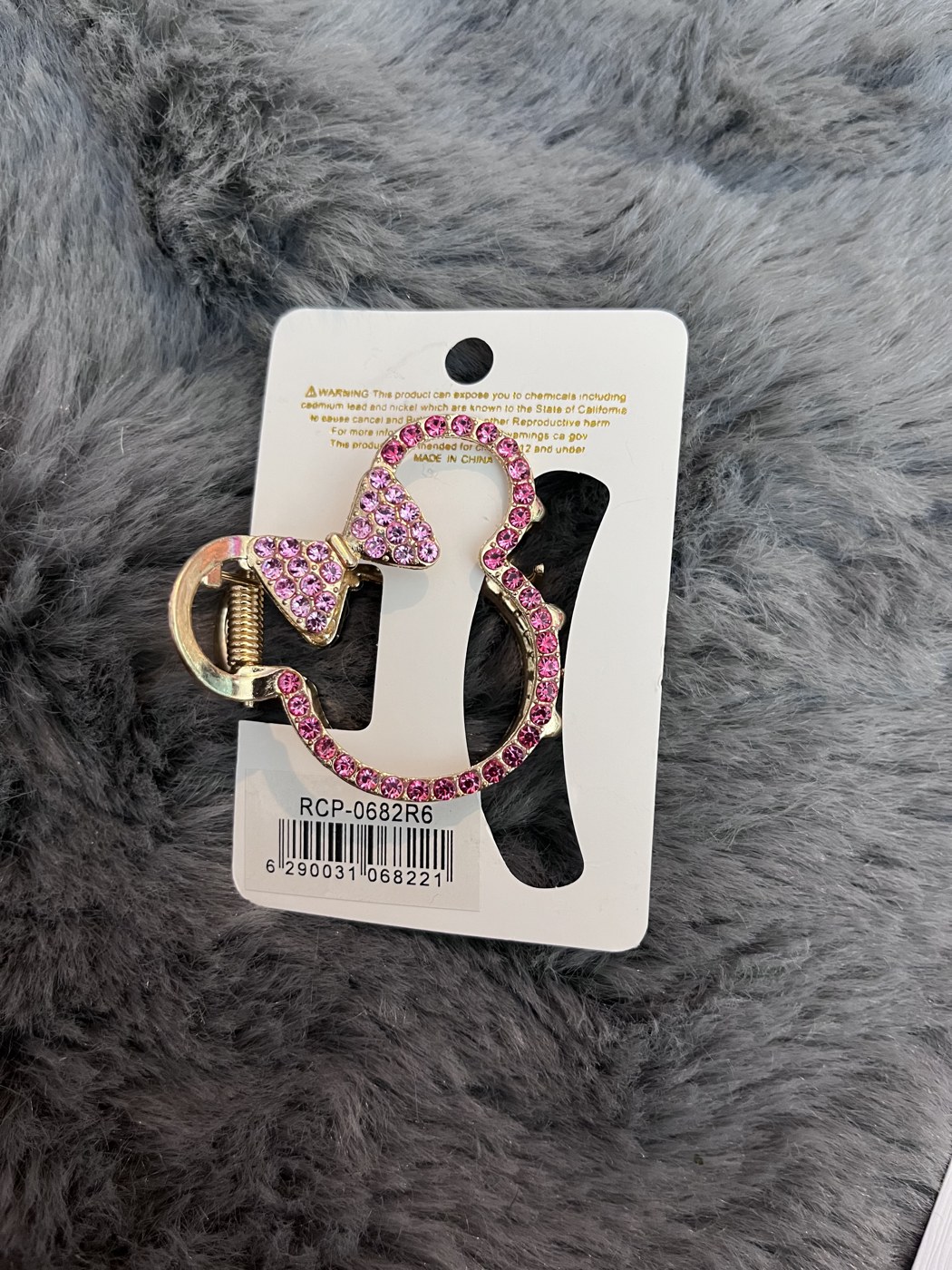 Rhinestone Bow Mini Claw Clip in Pink Gold