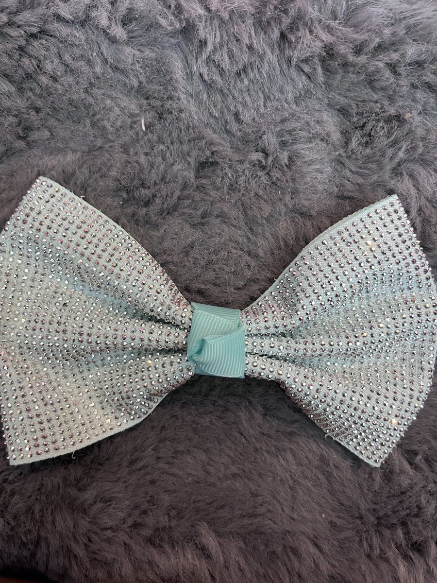 Rhinestone Cheer Bow - Iridescent Mint