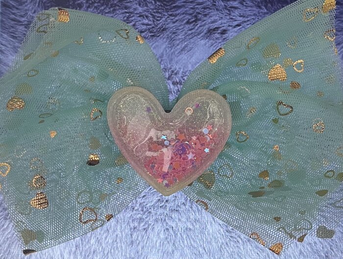Mint Heart Tulle Bow