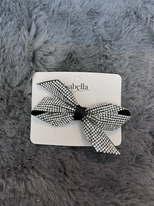 Rhinestone Ribbon Bow Clip - Silver