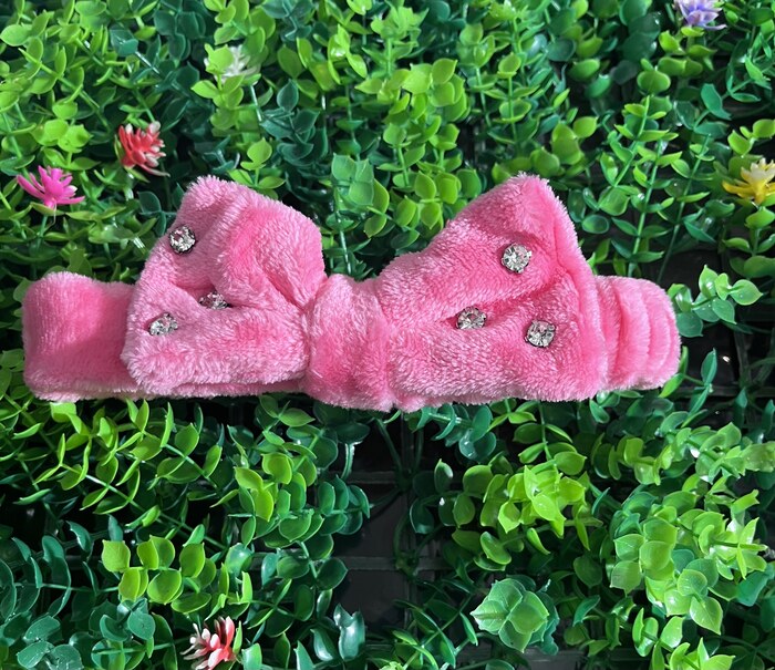 Plush bow spa headband Hot Pink