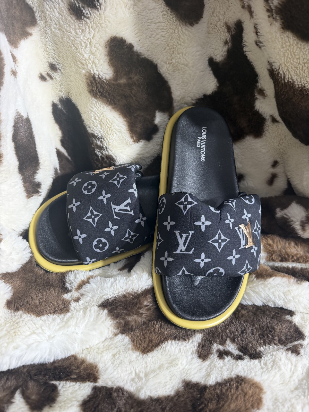 Black LV Monogram Puffy Sandals