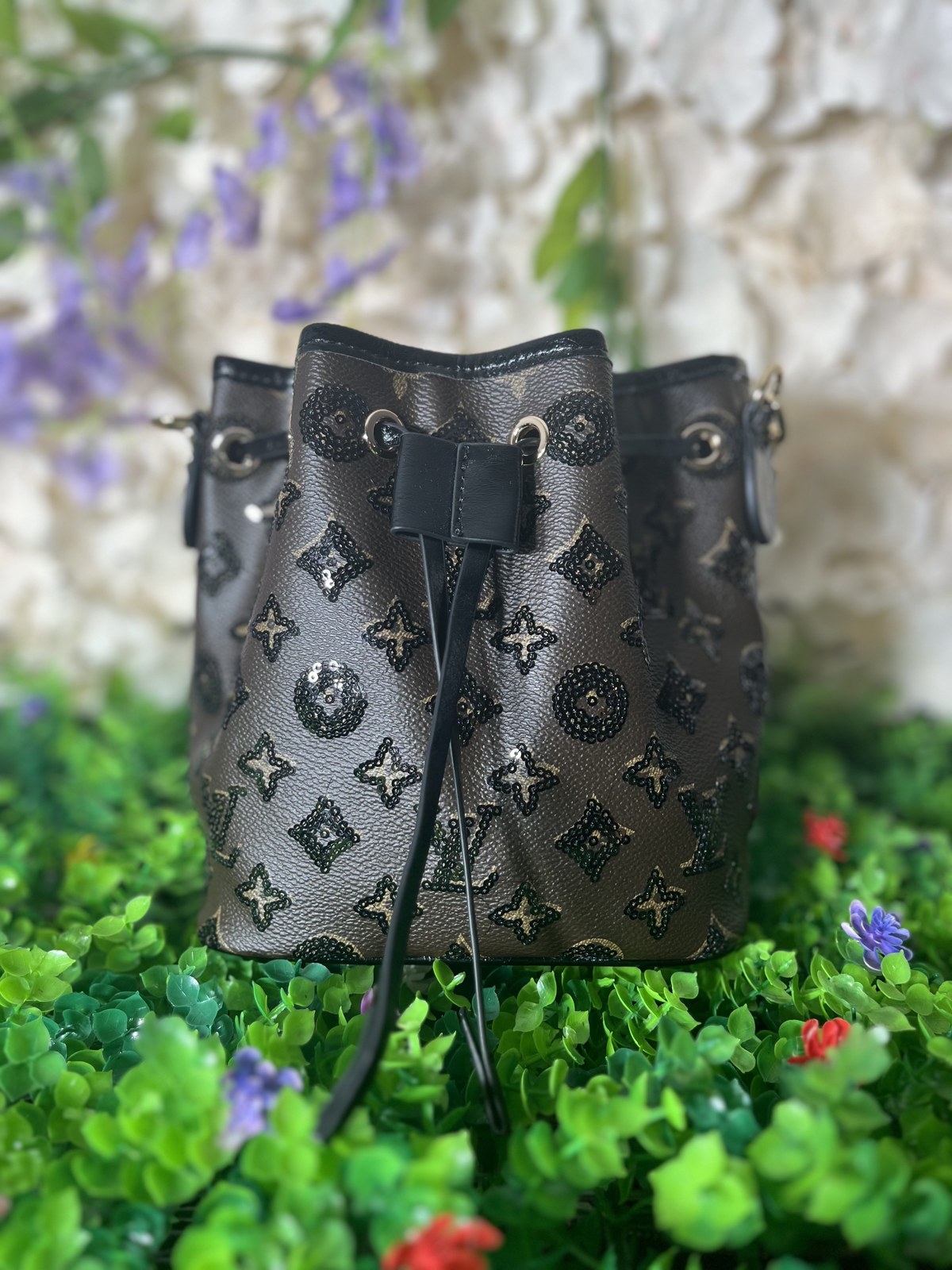 Black Embossed Bucket Bag
