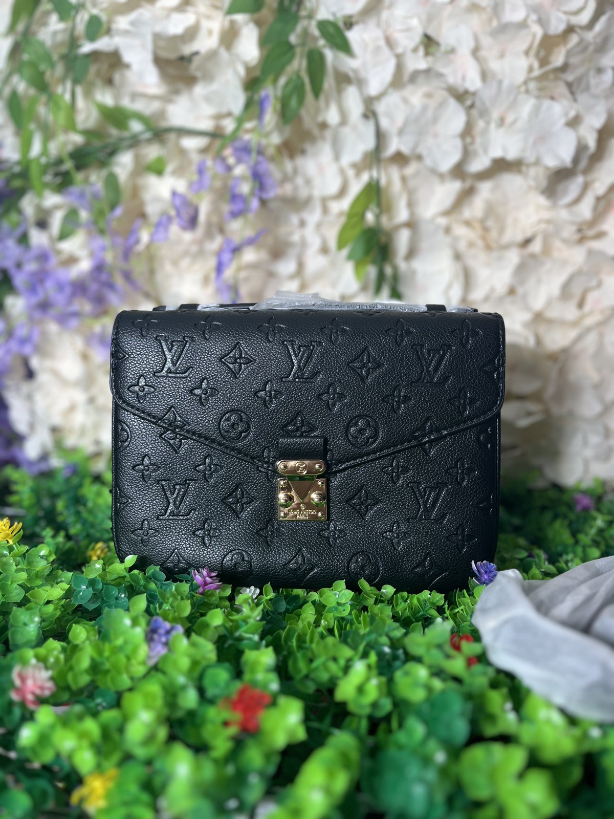 Black Embossed Flap Shoulder Bag