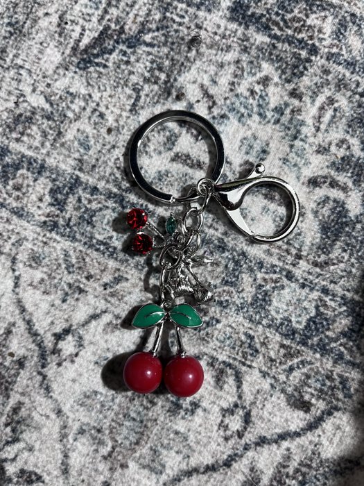 Beaded cherry keychain