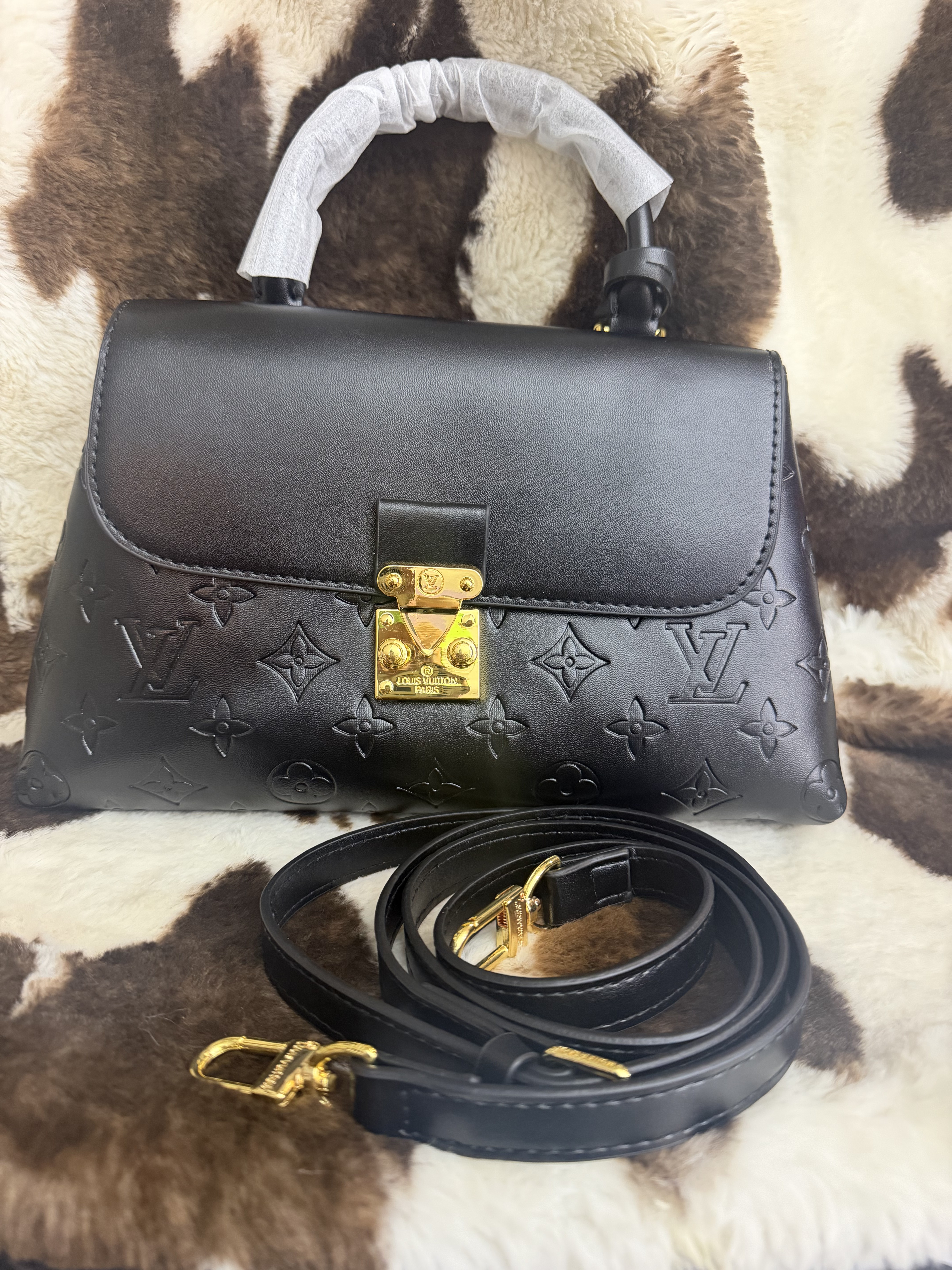 Black Embossed LV Crossbody Bag