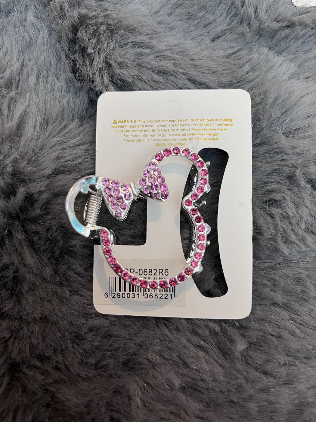 Rhinestone Bow Mini Claw Clip in Pink Silver