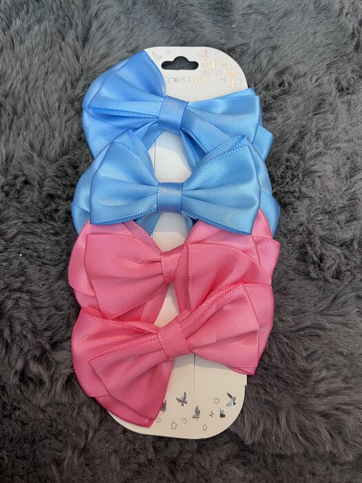 Satin Bow Clip Set - Blue & Pink