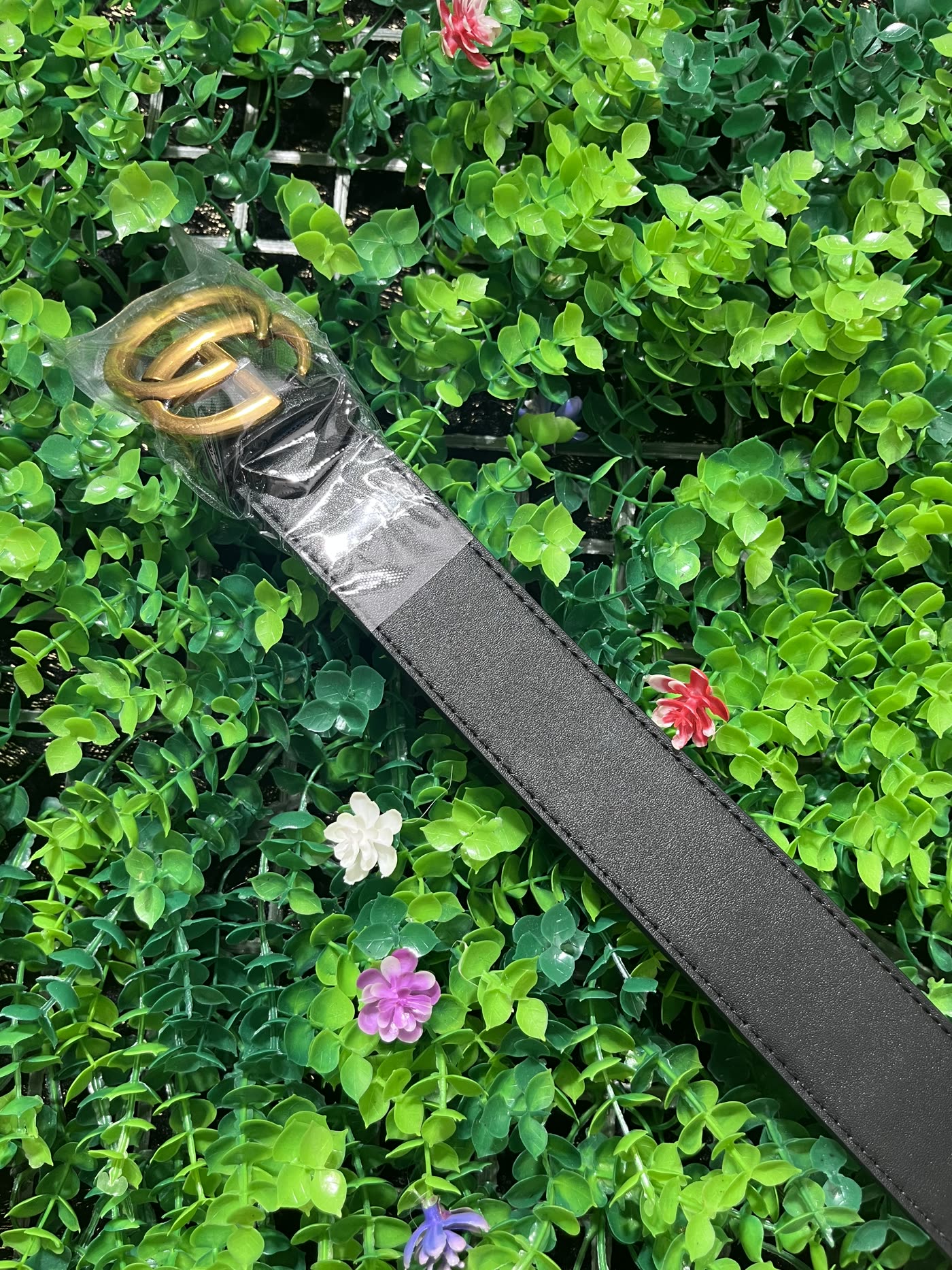 Black Leather Gold Buckle Belt