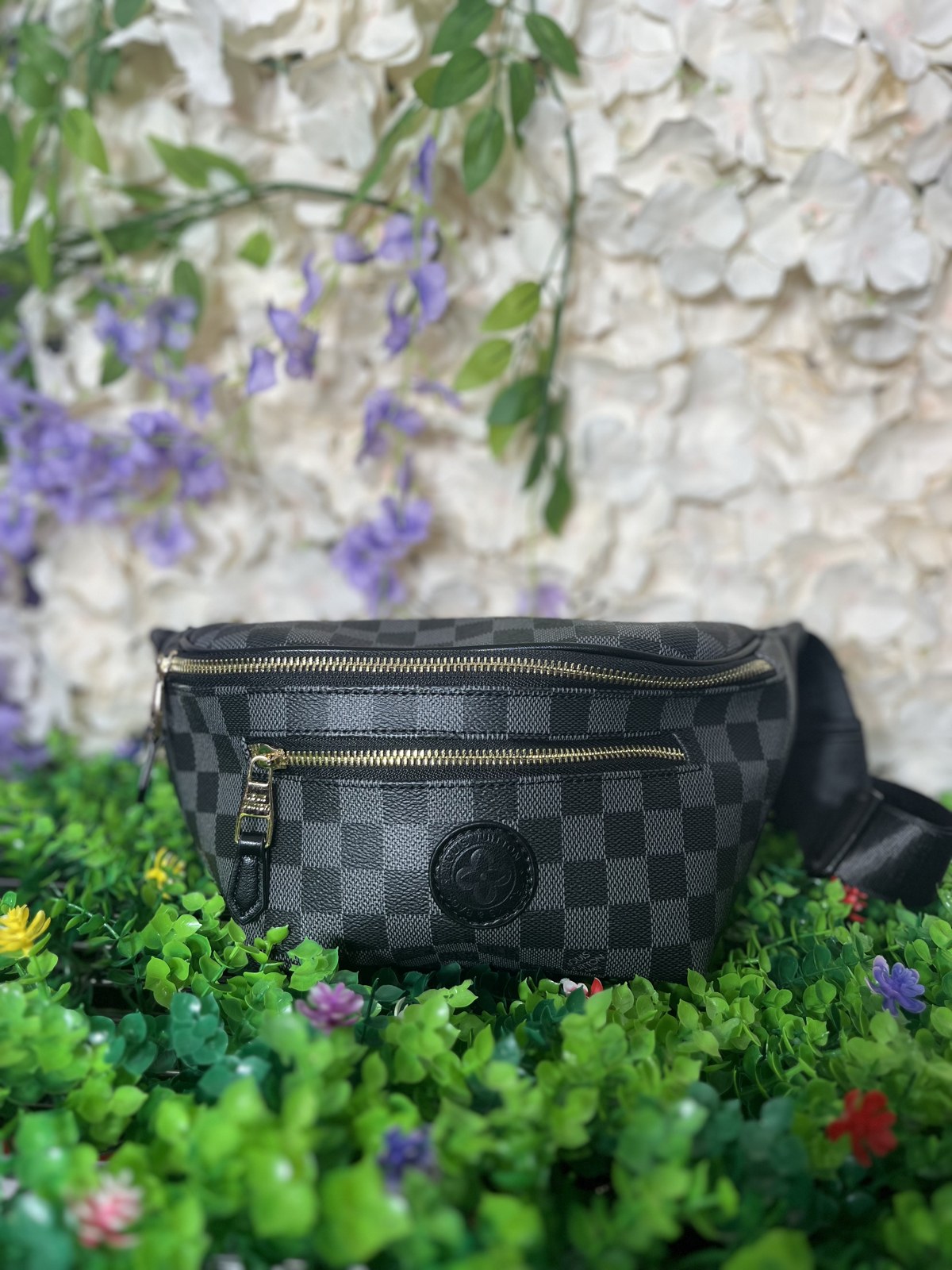 Graphite Checkered Belt Bag