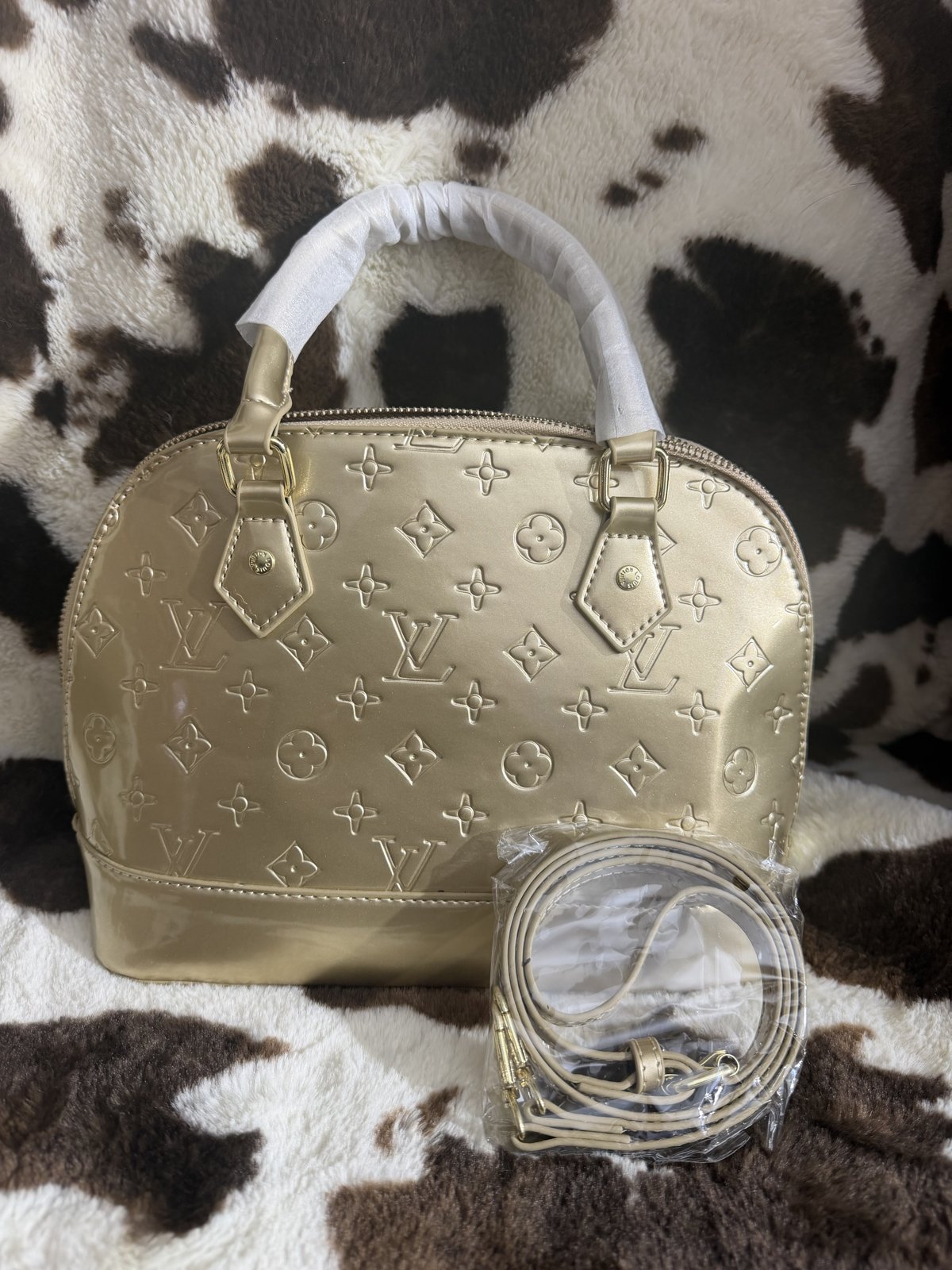 Gold embossed dome bag with shoulder strap