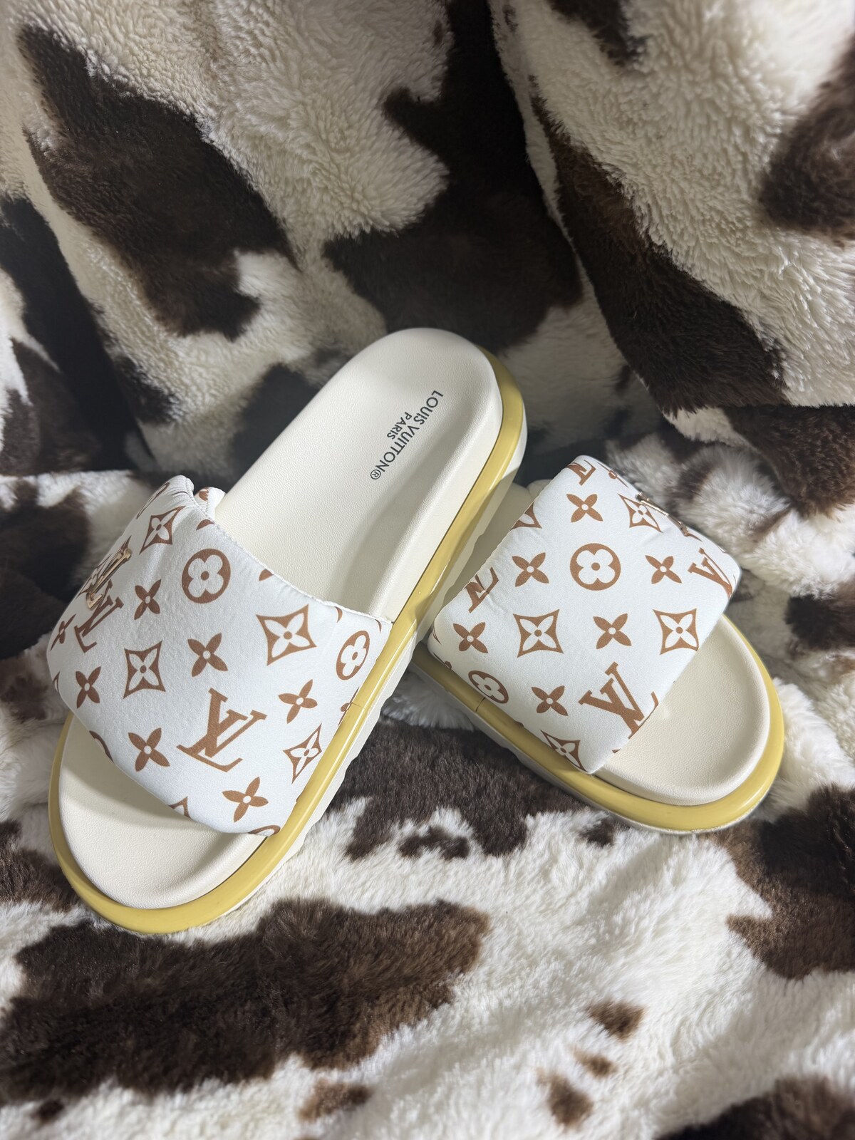 Cream LV Monogram Puffy Sandals