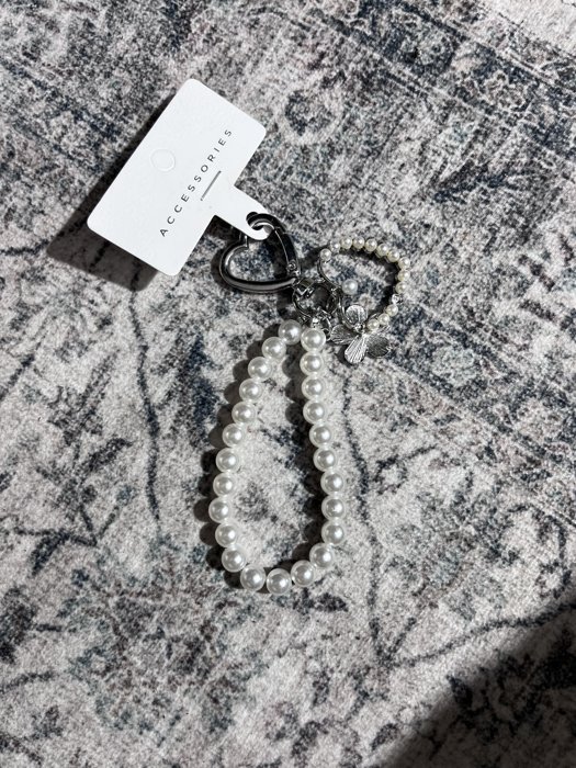 Pearl charm wristlet keychain