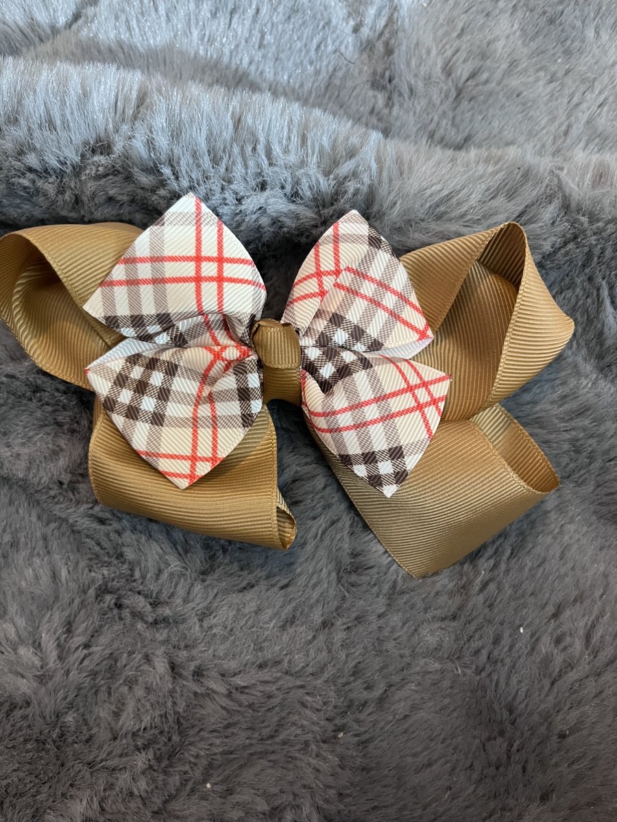 Plaid Layered Bow - Tan Plaid
