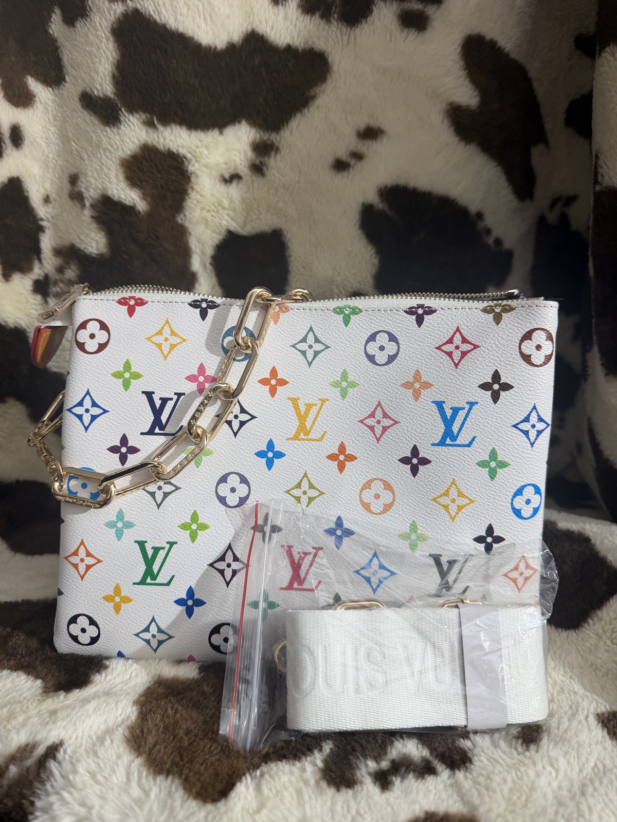 Multicolor monogram shoulder bag with chain strap