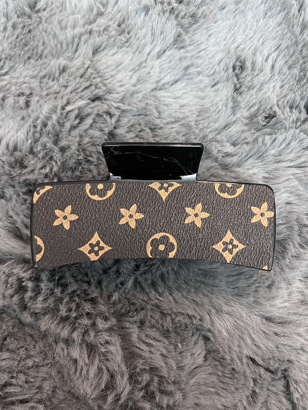 Monogram Leather Claw Clip in Brown