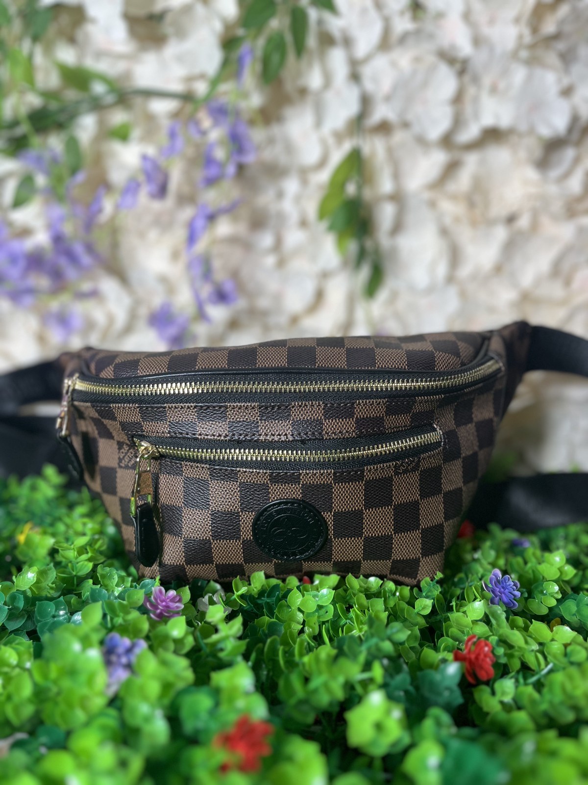 Brown Checkered Belt Bag