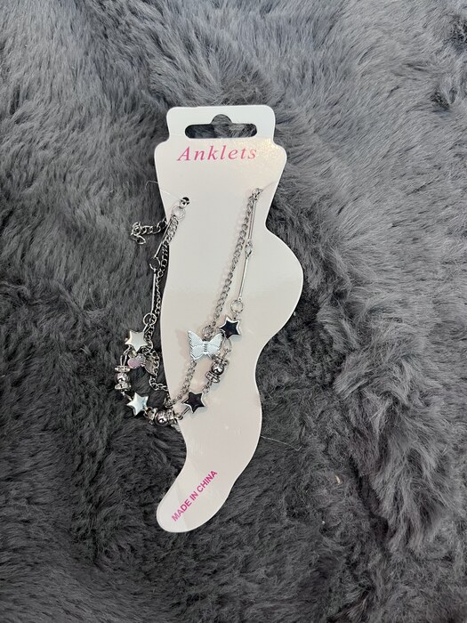 Star and butterfly charm anklet