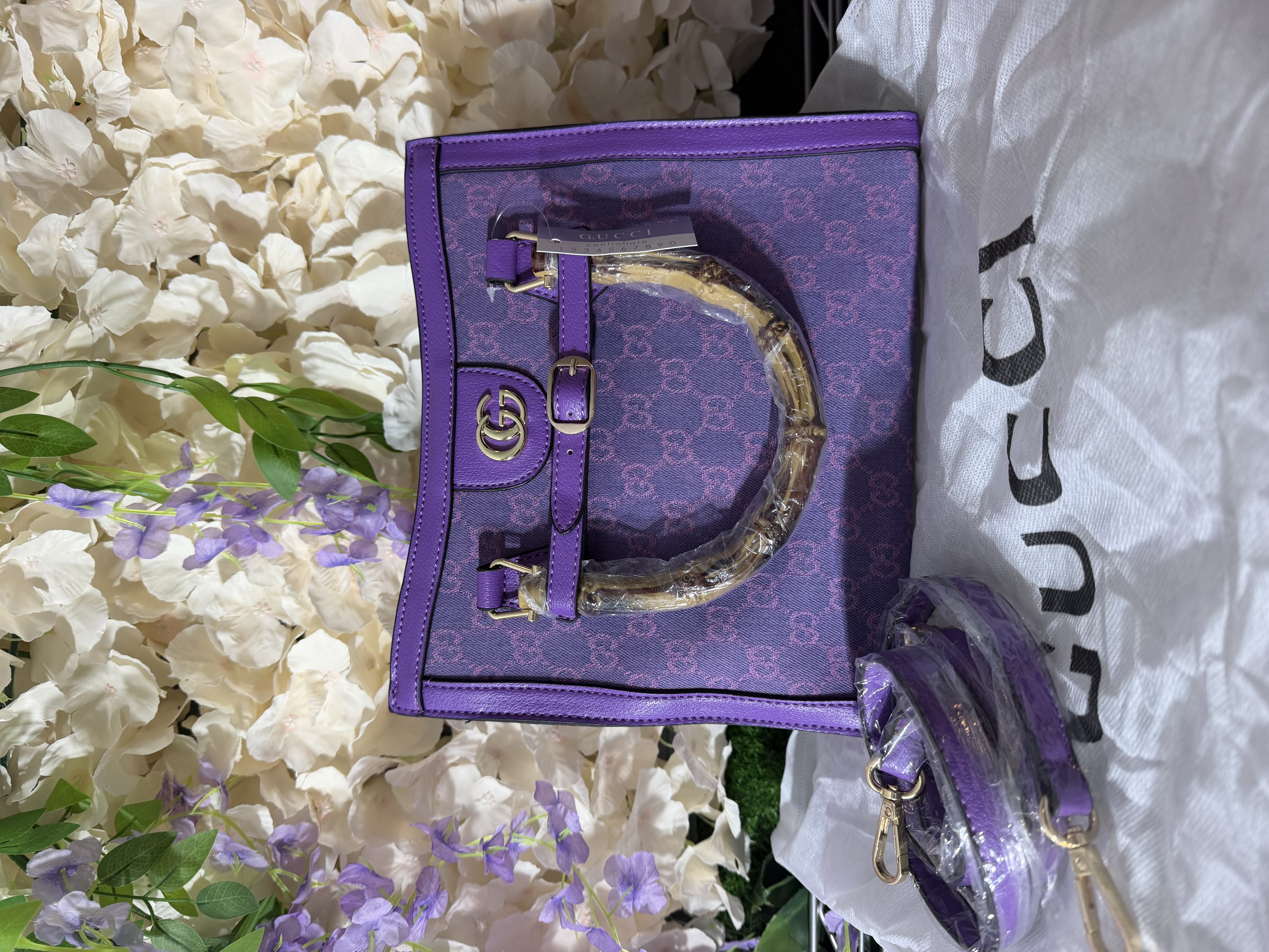 Purple GG Denim tote